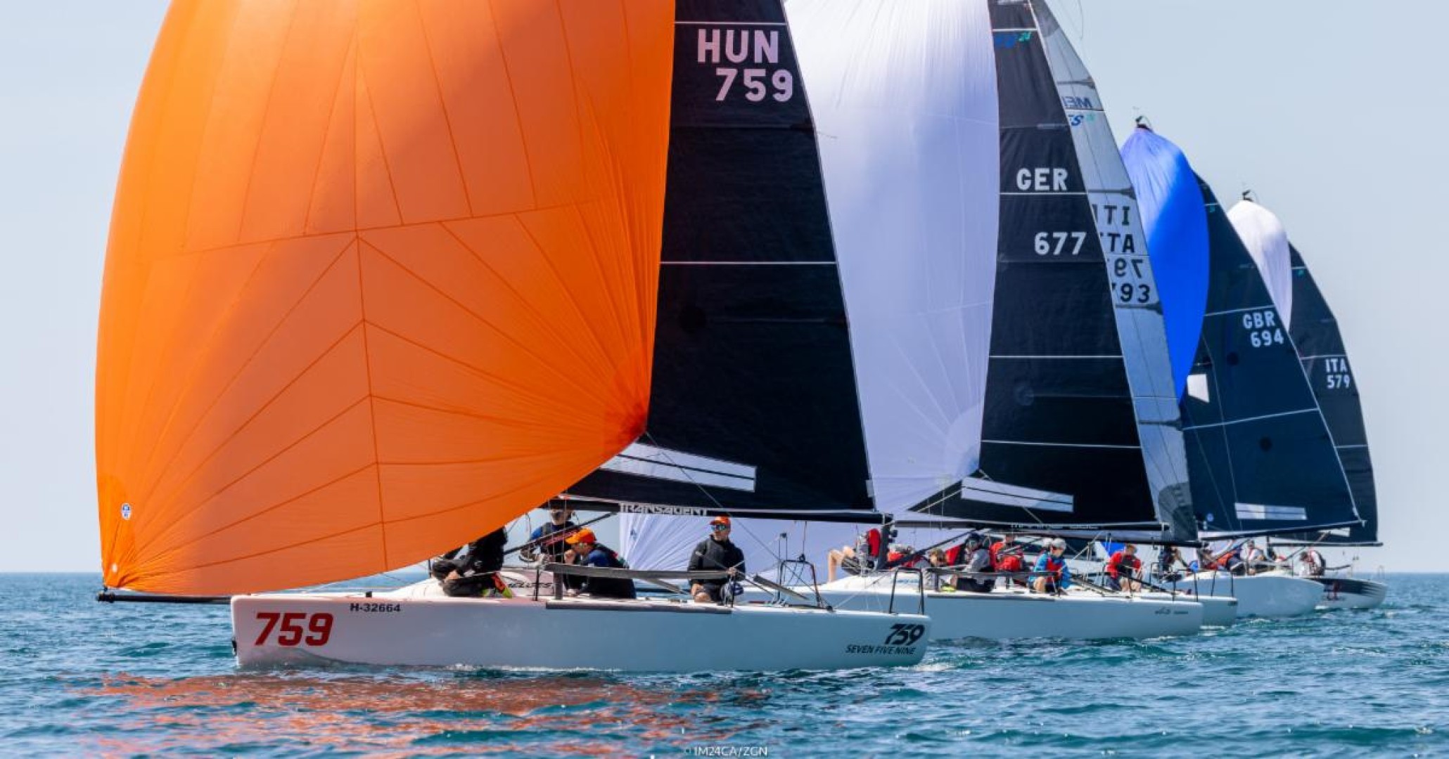 Tied on sixteen points, the Corinthian leaders Seven_Five_Nine HUN759 of Akos Csolto and White Room GER677 of Michael Tarabochia are leading the pack before the final day of the second event of the Melges 24 European Sailing Series 2022 in Trieste, Italy © IM24CA/Zerogradinord