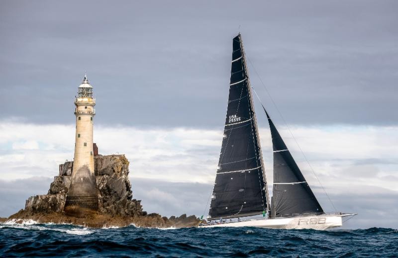 Rambler 88 set a new monohull record from Cowes to the Fastnet Rock and finished to claim monohull line honours