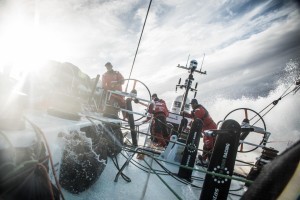 Leg 8 from Itajai to Newport, day 13 on board Vestas 11th Hour. Action on deck and good light this morning. 04 May, 2018. Martin Keruzore/Volvo Ocean Race