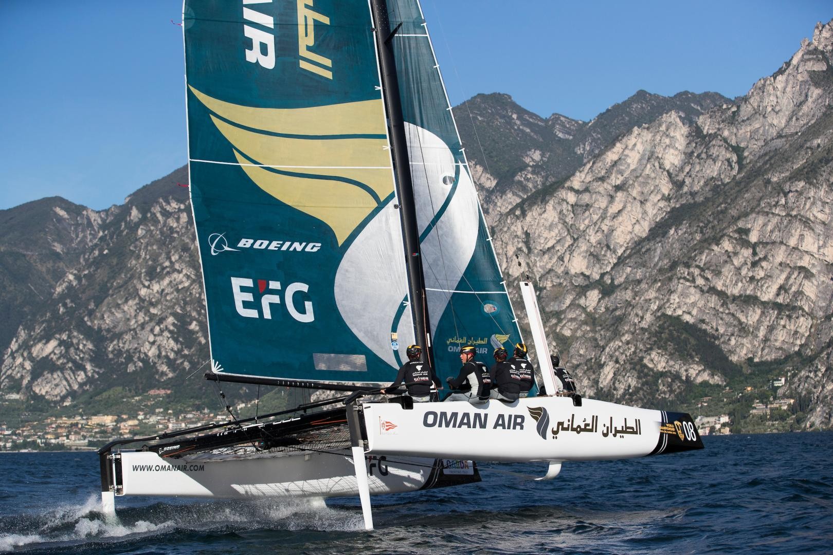 eam Oman Air supported by EFG Private Bank Monaco joins the GC32 Racing Tour with Adam Minoprio on the helm. Photo: Lloyd Images