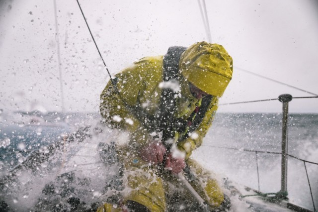 Leg 3, Day 22 onboard Team Holcim - PRB. Skipper Kevin Escoffier on deck.
© Julien Champolion