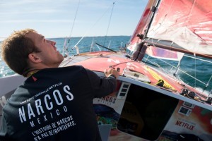Sam Goodchild on board his Class40, Narcos Mexico