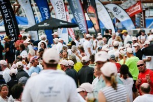 A sea of pink Fever-Tree caps at the Antigua Yacht Club prizegiving following racing © Paul Wyeth/pwpictures.com