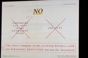 Alcune delle interessanti diapositive proiettate durante la conferenza stampa di Sanlorenzo