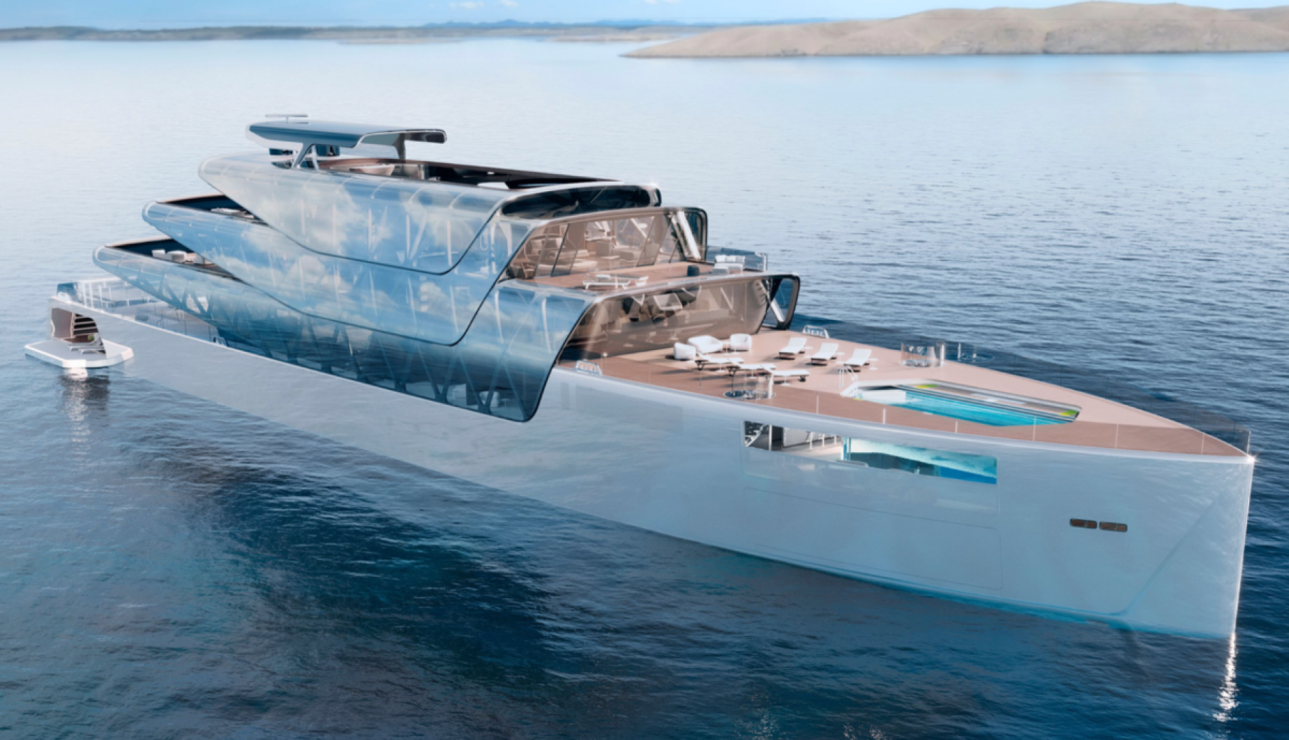 The first 88-meter 3D-printed Pegasus superyacht designed by Jozeph Forakis is virtually invisible
