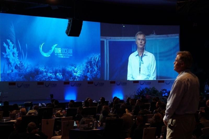 Johan Salén addresses the Our Ocean Conference in Bali on the subject of the future sustainability commitments of the race