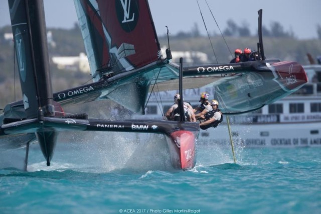 ORACLE TEAM USA was the only team to earn two wins from two starts on day one of the 35th America's Cup in Bermuda
