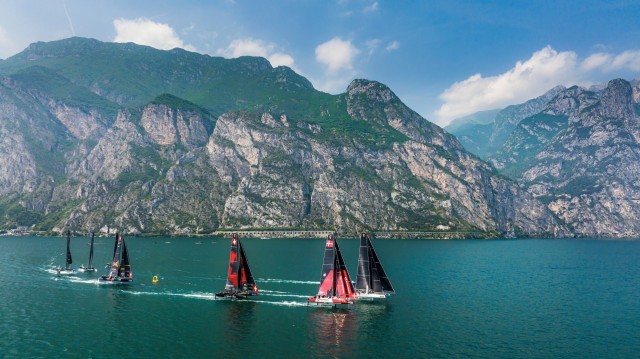 The race course for the GC32 Riva Cup has the stunning backdrop of the Italian Alps
