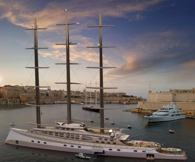 Caribù is a 113 meter, six-deck, three masted polar class sailing yacht