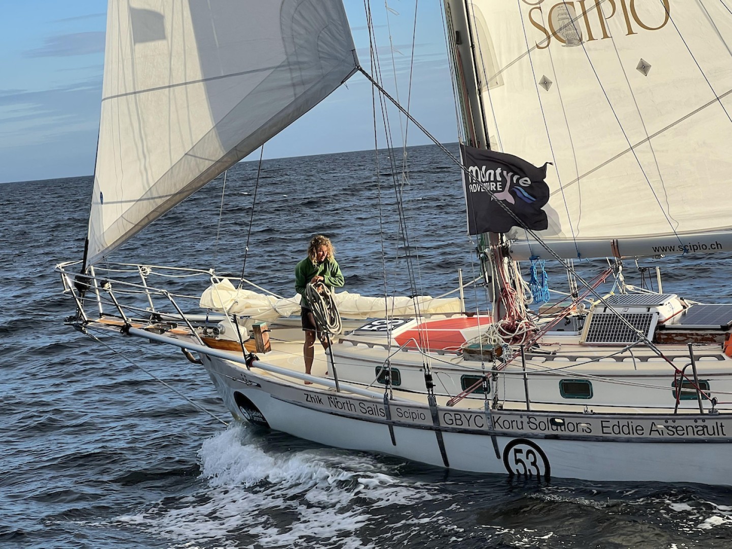 Kirsten Neuschäfer / South Africa onboard her Cape George 36  - ' MINNEHAHA', sailing through GGR2022 Hobart Film Drop Gate. Picture Credit : Don & Jane