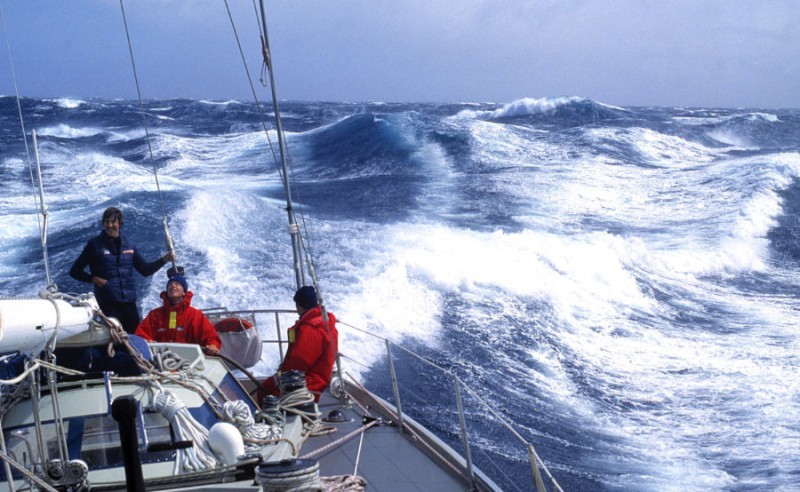 Onboard 'Flyer' surfing in the heavy weather in the Southern Ocean during the 1981/2 Whitbread. Skippered by Cornelis van Rietschoten, Flyer won the race on handicap and took line honours. Image: Dr Julian Fuller/PPL Photo Agency ppl@mistral.co.uk