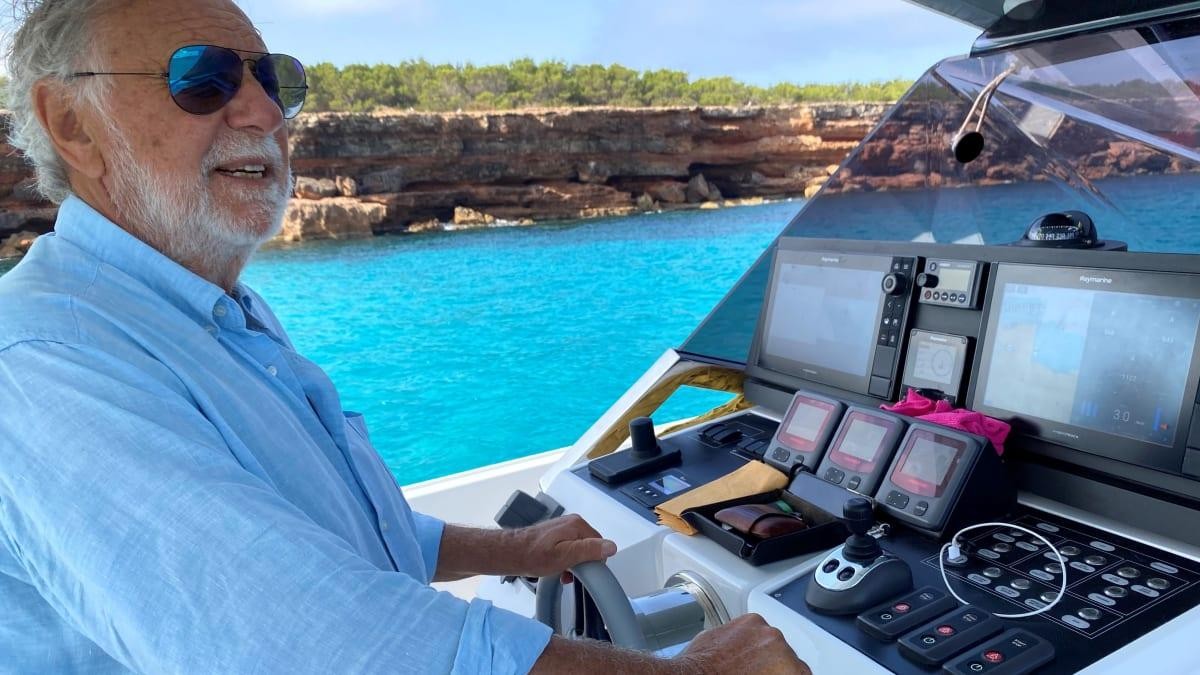 Ferretti Yachts co-founder Norberto Ferretti onboard his YANMAR-powered 45ft tender in Formentera