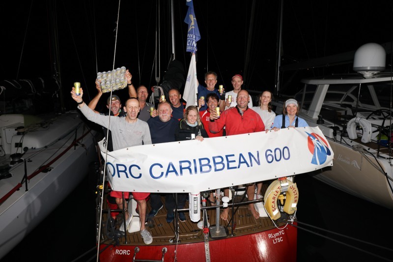 Three cheers (and ice cold Carib Beers) for the team on Ross Applebey's Scarlet Oyster © Arthur Daniel/RORC
