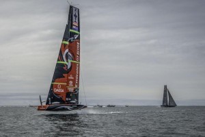 Two AC75 yachts sailing the first time in the Waitemata Harbour © Emirates Team New Zealand