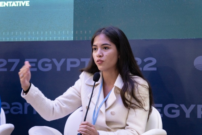 Xiye Bastida, Climate Justice Activist, Co-Founder of Re-Earth Initiative, speaking at one of The Ocean Race events at COP27