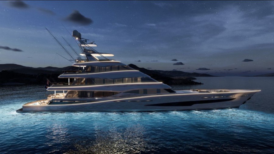 Royal Huisman project 406, the world's largest sportfish yacht, reveals her dramatic lines at Vollenhove