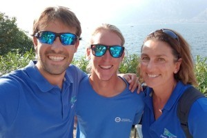 Gli allenatori del settore windsurf del Tognazzi Marine Village di Ostia. Da sinistra: Vittorio Blardi, Tommaso Tensi e Celine Bordier.